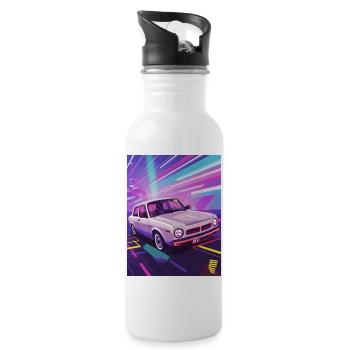 Synthwave Auto im Retro-Stil - Trinkflasche mit integriertem Trinkhalm - Weiß - Rechts