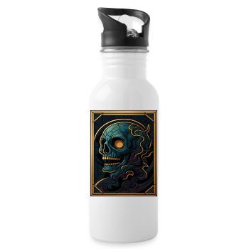 Glas Fenster Totenkopf - Trinkflasche mit integriertem Trinkhalm - Weiß - Rechts