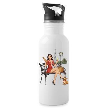 Paris Pin-up auf der Bank - Trinkflasche mit integriertem Trinkhalm - Weiß - Rechts
