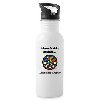 Dartboard Farbkreis mit Darts - Trinkflasche mit integriertem Trinkhalm - Weiß - Rechts