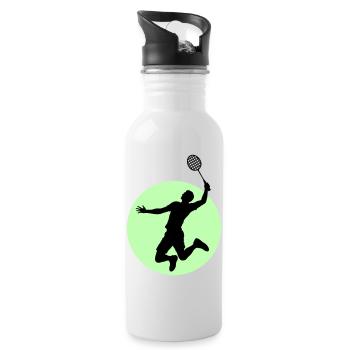 Badminton Player Silhouette – Smash Power - Water bottle with straw - white - Right