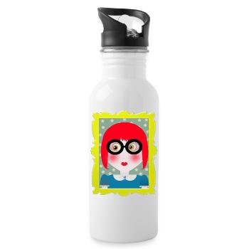 Retro-Porträtmädchen mit Brille - Trinkflasche mit integriertem Trinkhalm - Weiß - Rechts