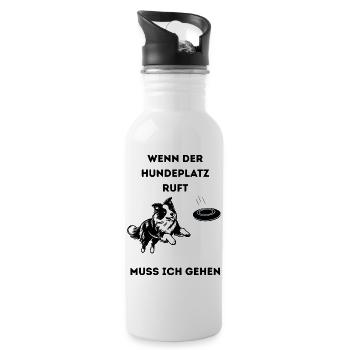 Wenn_der_Hundeplatz_ruft-_-1- - Trinkflasche mit integriertem Trinkhalm - Weiß - Rechts