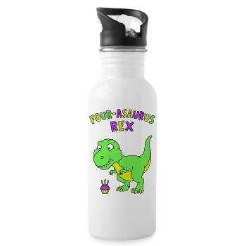 Four-asaurus Rex 4 Birthday - Water bottle with straw - white - Right
