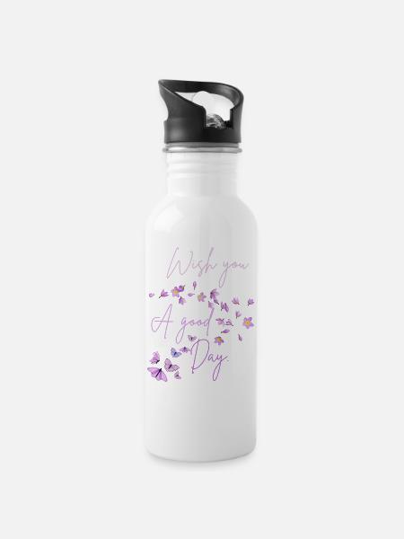 Je vous souhaite une bonne journée florale - Gourde avec paille intégrée - blanc