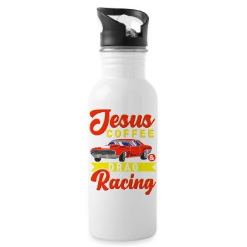 Jesus Coffee et conception de voitures musclées pour la course de dragsters - Gourde avec paille intégrée - blanc - Droite