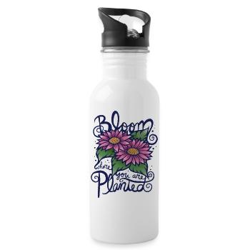 Blühe dort, wo du gepflanzt hast, Sonnenblumen - Trinkflasche mit integriertem Trinkhalm - Weiß - Rechts