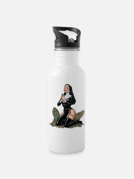 Holy nun on knees - Water bottle with straw - white