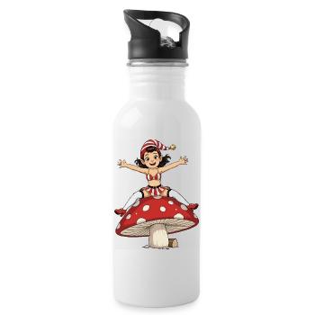 Leprechaun-Mädchen auf Pilz - Trinkflasche mit integriertem Trinkhalm - Weiß - Rechts