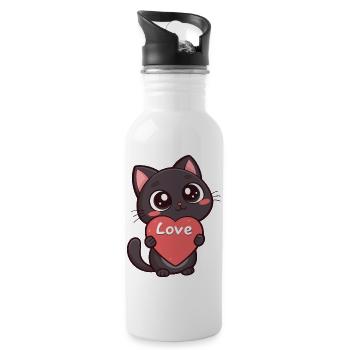 Chat noir à cœur Love - Gourde avec paille intégrée - blanc - Droite