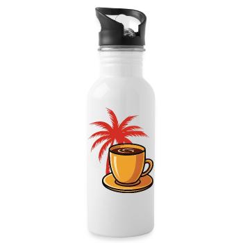 Tropischer Kaffee Palmenstil - Trinkflasche mit integriertem Trinkhalm - Weiß - Rechts