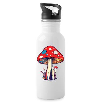 Bunter Fliegen Pilz psychedelisch Muster Pilze - Trinkflasche mit integriertem Trinkhalm - Weiß - Rechts