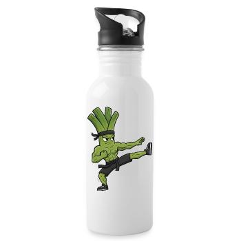 Karate Kick Leek Onion Celery Martial Arts Kuns - Water bottle with straw - white - Right