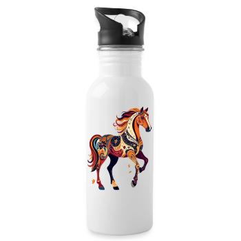 Ornamentpferd bunte Muster abstrakte Pferde Grafik - Trinkflasche mit integriertem Trinkhalm - Weiß - Rechts
