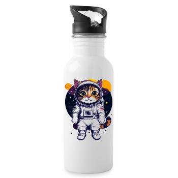 Coole Weltraumkatze Katzenastronaut Katzen Design - Trinkflasche mit integriertem Trinkhalm - Weiß - Rechts