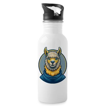 Mascotte de Kawaii Alpaga Cartoon Clipart Logo Badge - Gourde avec paille intégrée - blanc - Droite