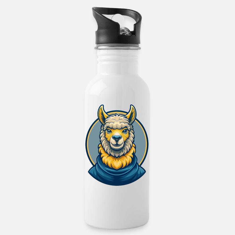 Alpaca Kawaii Maskottchen Cartoon Clipart Logo Abzeichen - Trinkflasche mit integriertem Trinkhalm - Weiß