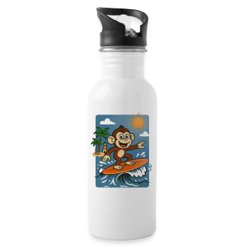 Dessin animé du singe surfeur - Design tropical d’été - Gourde avec paille intégrée - blanc - Droite