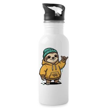 Graffiti Faultier Hoodie Streetwear - Trinkflasche mit integriertem Trinkhalm - Weiß - Rechts