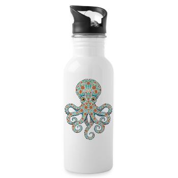 Blumen-Oktopus - Trinkflasche mit integriertem Trinkhalm - Weiß - Rechts