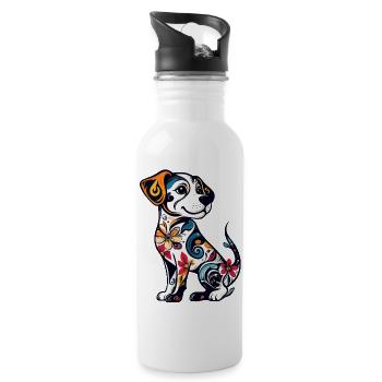 kleiner Blumen Tattoo Hund florales Muster Motiv - Trinkflasche mit integriertem Trinkhalm - Weiß - Rechts