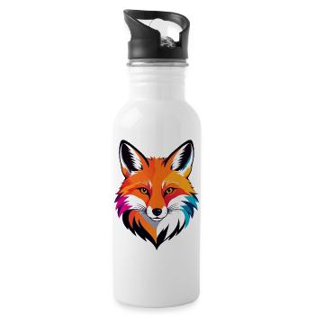 Bunter Fuchs Kopf Rotfuchs Gesicht Porträt Motiv - Trinkflasche mit integriertem Trinkhalm - Weiß - Rechts