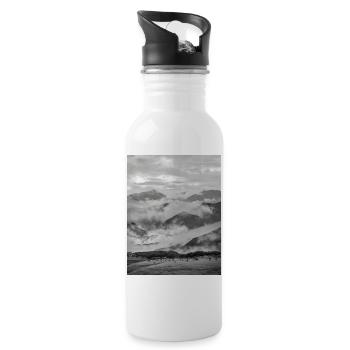 Mountains in Black and White Fog - Water bottle with straw - white - Right