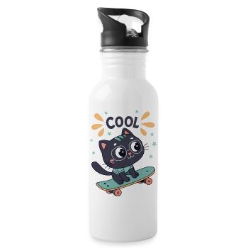 Chic skater cat on board - Water bottle with straw - white - Right