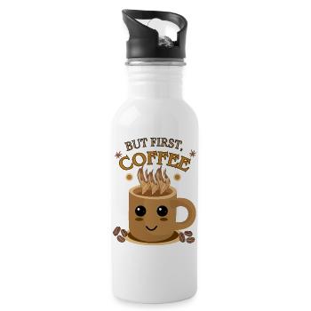 But First, Coffee – Kawaii | Kaffeetasse Motiv - Trinkflasche mit integriertem Trinkhalm - Weiß - Rechts