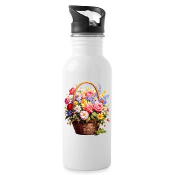 Panier en osier avec des fleurs printanières - Gourde avec paille intégrée - blanc - Droite