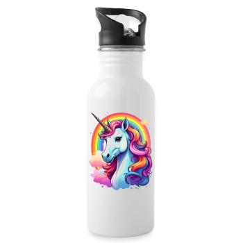 Einhorn mit Regenbogen und Wolken - Trinkflasche mit integriertem Trinkhalm - Weiß - Rechts