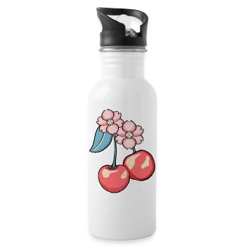 Cherry blossom charm illustration - Water bottle with straw - white - Right