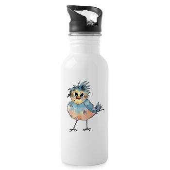 Bunter_Vogel - Trinkflasche mit integriertem Trinkhalm - Weiß - Rechts