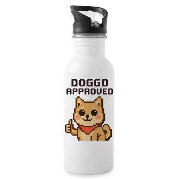 Doggo Approved – Pixel Shiba with Bandana - Water bottle with straw - white - Right