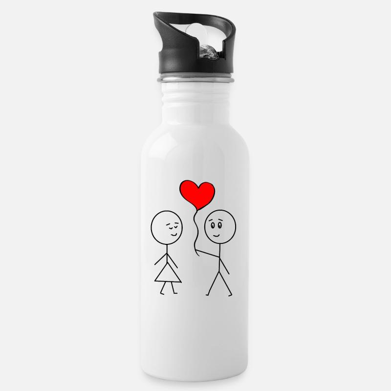 Valentinstag - Trinkflasche mit integriertem Trinkhalm - Weiß