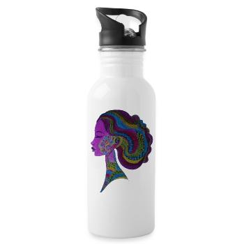 Farbenfrohes Dreadlocks-Porträt - Trinkflasche mit integriertem Trinkhalm - Weiß - Rechts