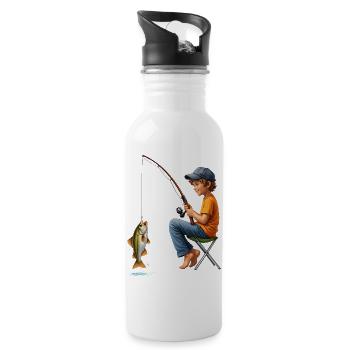 Motif de la nature de la pêche de garçon - Gourde avec paille intégrée - blanc - Droite