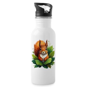 A squirrel between green leaves in the forest - Water bottle with straw - white - Right