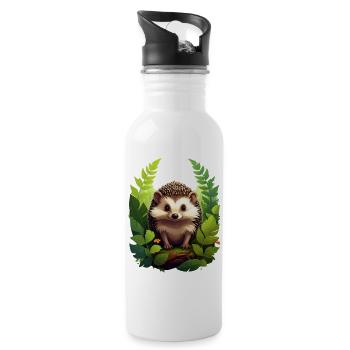 Igel im Wald - Trinkflasche mit integriertem Trinkhalm - Weiß - Rechts