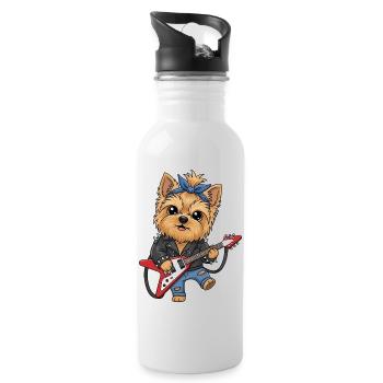 Punk Yorkie with guitar - Water bottle with straw - white - Right