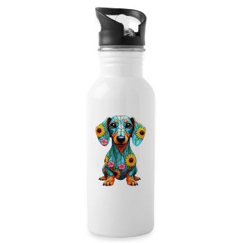Dackel Dachshund Tekel - Trinkflasche mit integriertem Trinkhalm - Weiß - Rechts