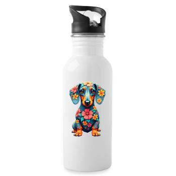 Dackel Dachshund Tekel - Trinkflasche mit integriertem Trinkhalm - Weiß - Rechts
