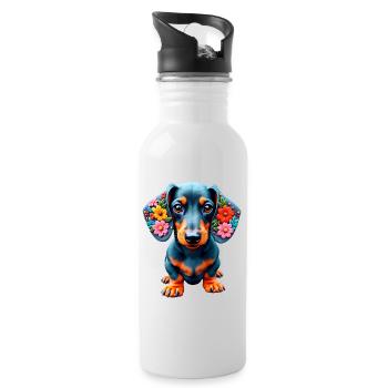 Dackel Dachshund Tekel - Trinkflasche mit integriertem Trinkhalm - Weiß - Rechts