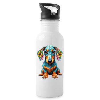 Dackel Dachshund Tekel - Trinkflasche mit integriertem Trinkhalm - Weiß - Rechts