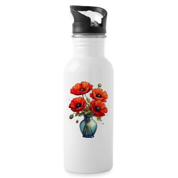 Vase mit Mohnblumen - Trinkflasche mit integriertem Trinkhalm - Weiß - Rechts