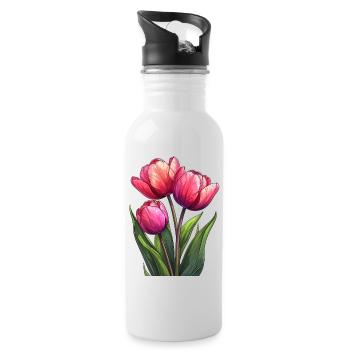 Tulipes pour le printemps - Gourde avec paille intégrée - blanc - Droite