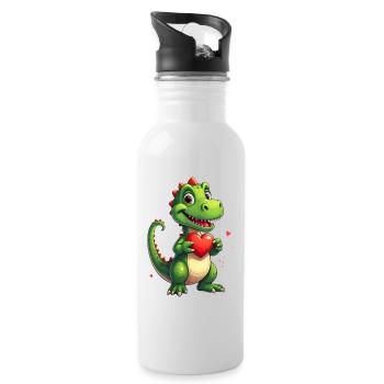 Dinosaure avec cœur pour la Saint-Valentin - Gourde avec paille intégrée - blanc - Droite