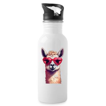 Llama in love with heart glasses for Valentine's Day - Water bottle with straw - white - Right