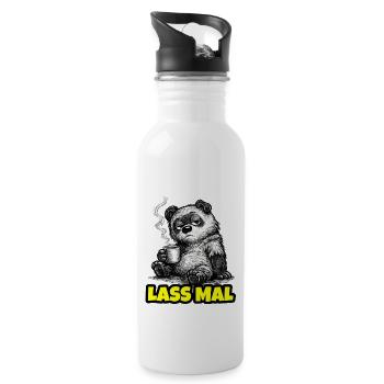 Lass mal. – Grumpy Bär mit Kaffee (Sketch) - Trinkflasche mit integriertem Trinkhalm - Weiß - Rechts