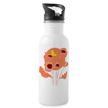 Orange Poppy with Butterfly - Water bottle with straw - white - Right
